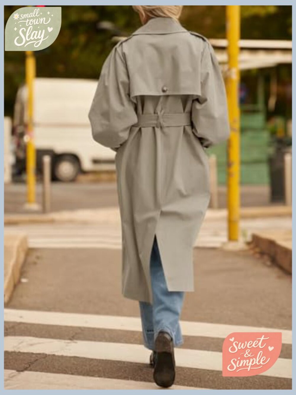 Women's Oversized Double Breasted Trench Coat with Belt - Picture 5 of 7
